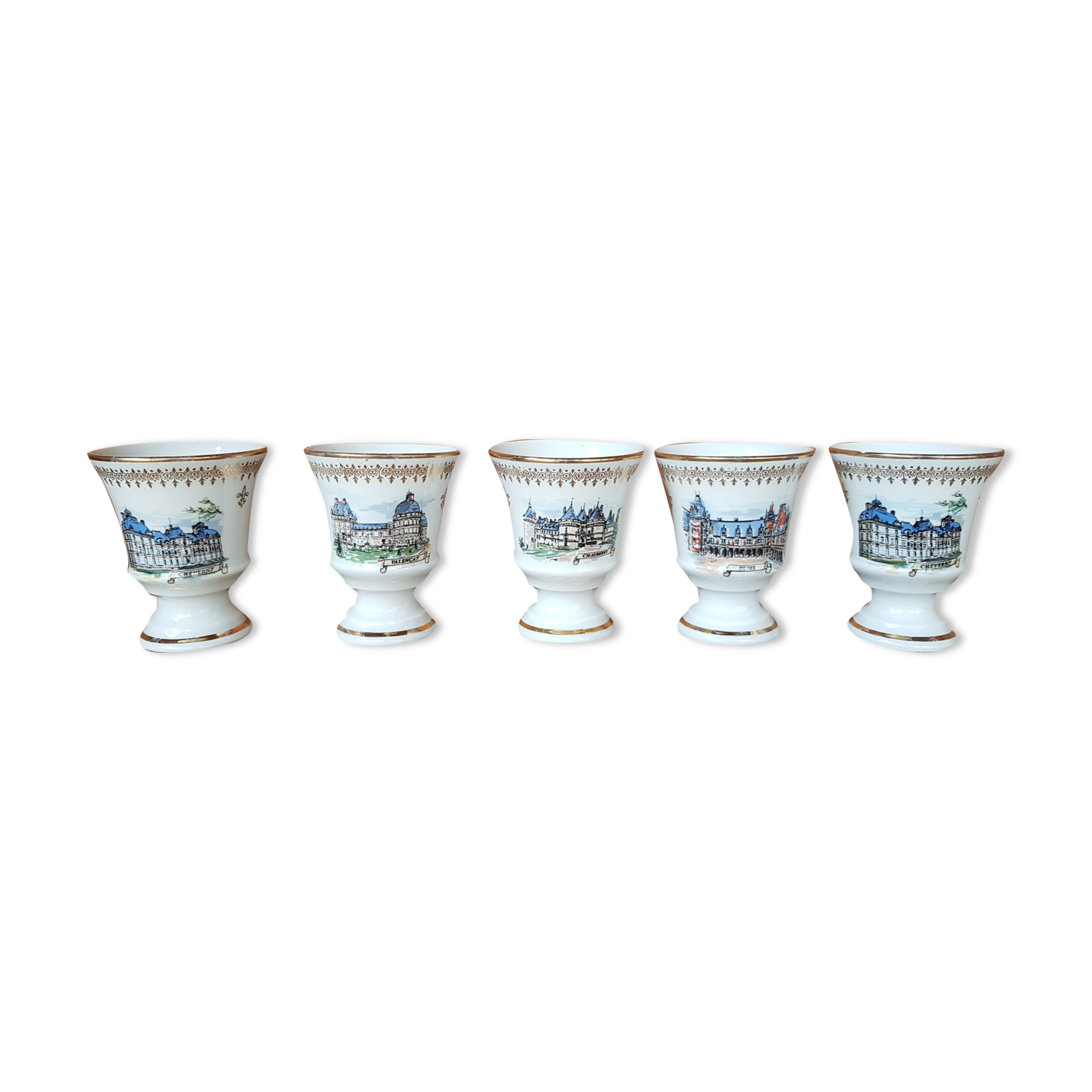 Set of 5 cups mazagrans mugs vintage porcelain