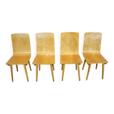 Set of 4 vintage wooden dining chairs in mid-century modern style, Europe, 1970s.