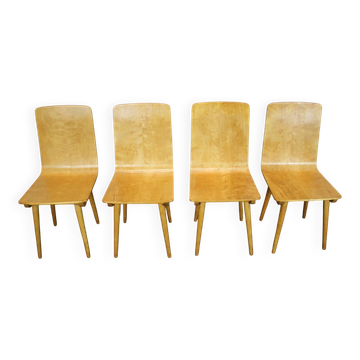 Set of 4 vintage wooden dining chairs in mid-century modern style, Europe, 1970s.