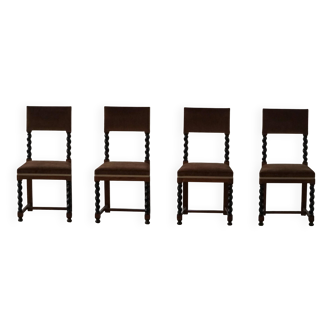 Set of four Baroque-style chairs, refurbished in brown velvet, Swedish style.