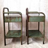 Pair of bedside tables in patinated metal