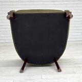 1960s, Danish armchair, green furniture velour, beech wood legs.