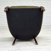1960s, Danish armchair, green furniture velour, beech wood legs.