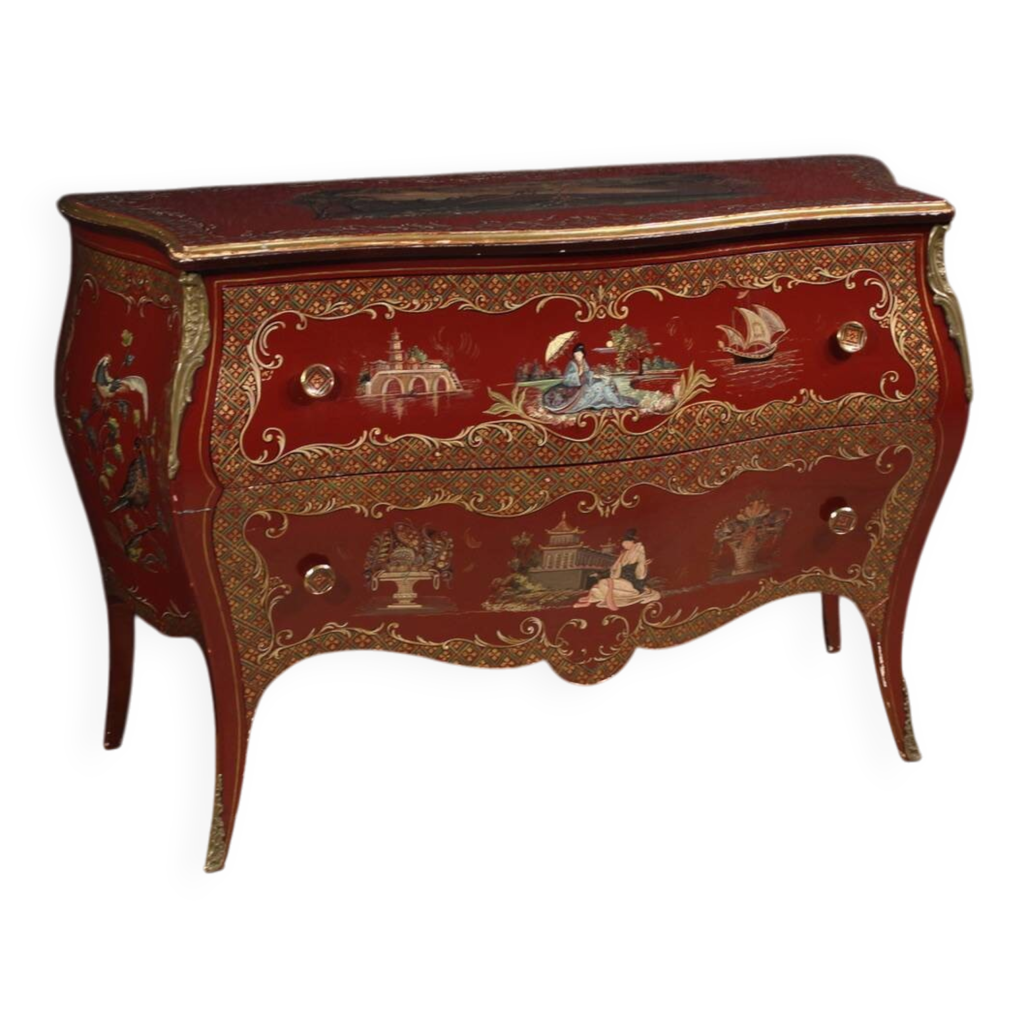 French lacquered, painted and gilded chinoiserie commode