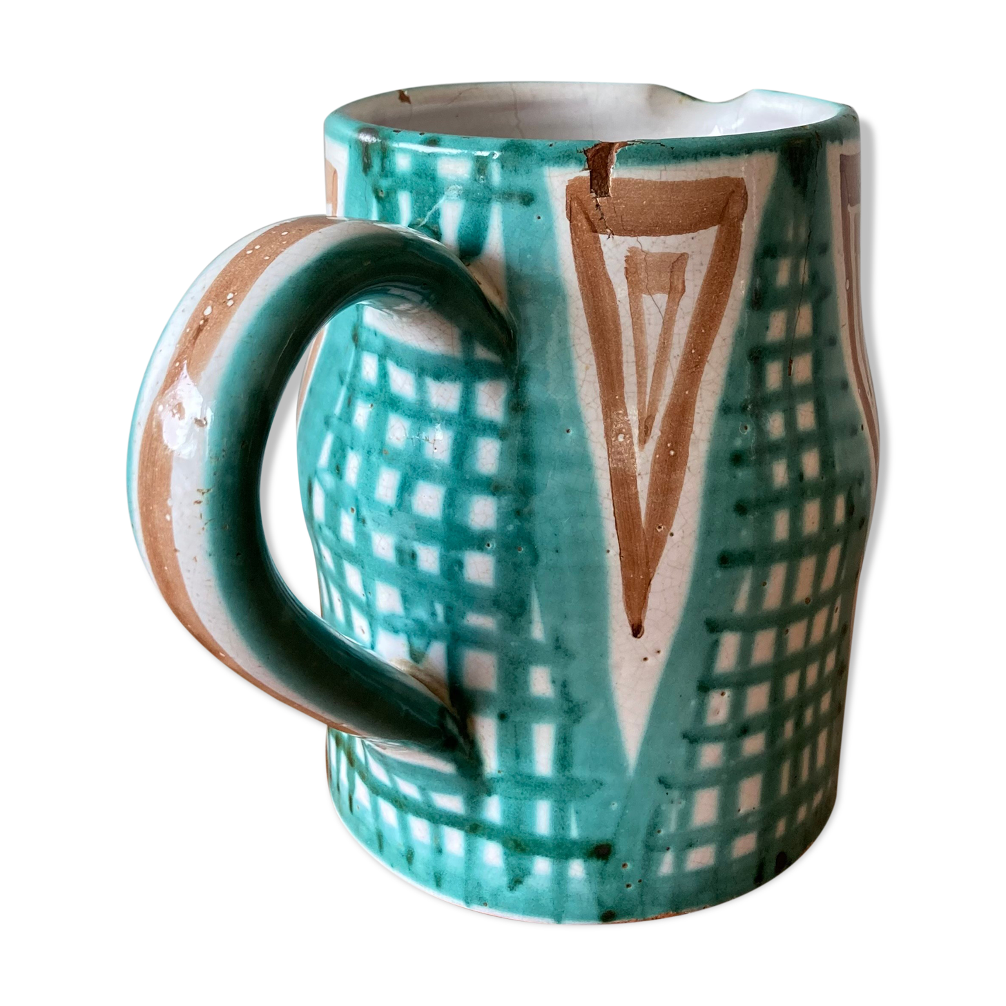 Robert Picault enamelled earthenware pitcher in Vallauris
