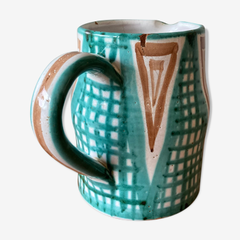 Robert Picault enamelled earthenware pitcher in Vallauris
