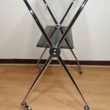 Chrome glass dessert trolley with double trays 1970