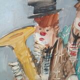 Peinture à l'huile sur toile nando da pistoia, clowns des années 60