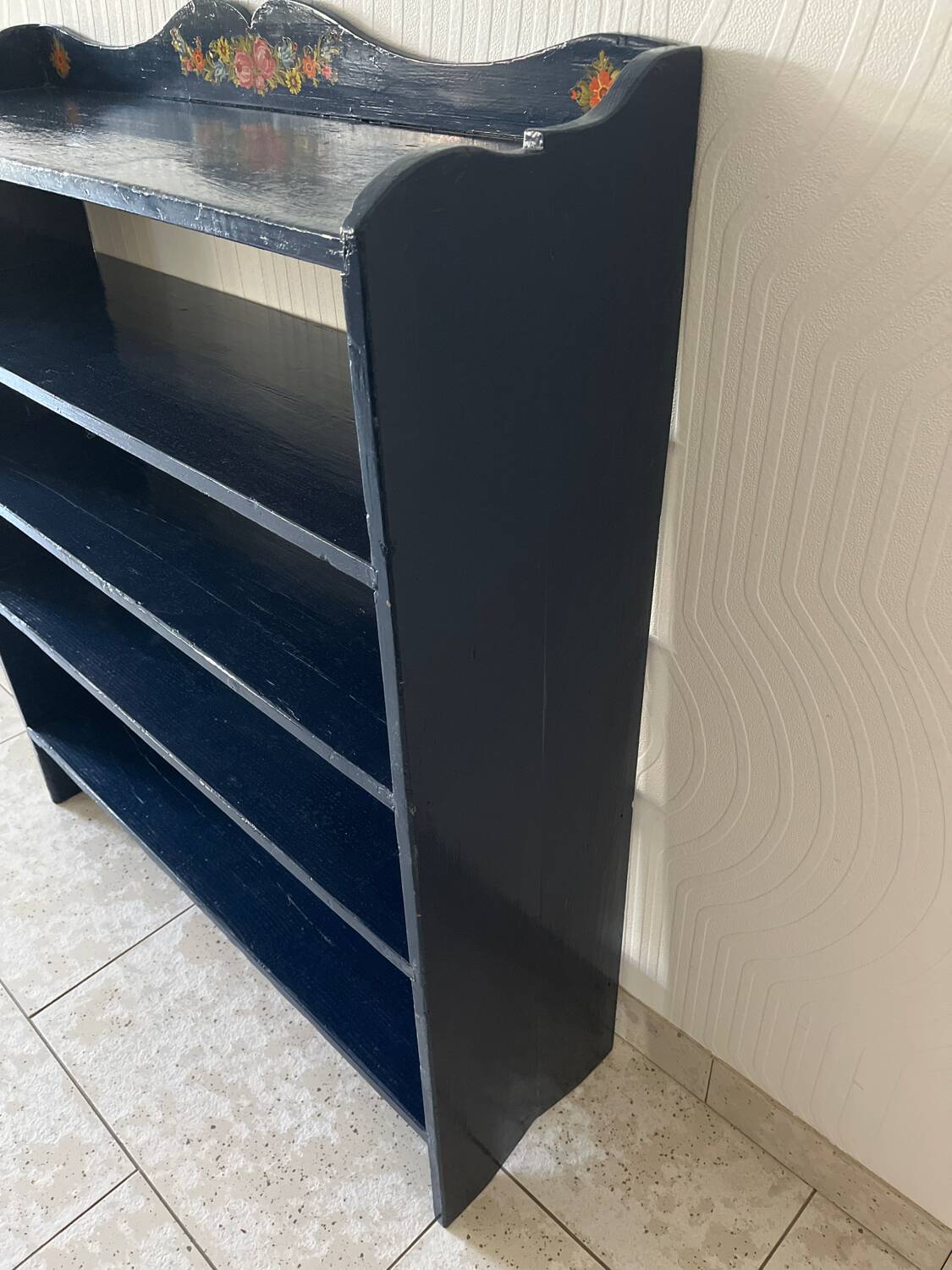 Vintage midnight blue bookcase shelf