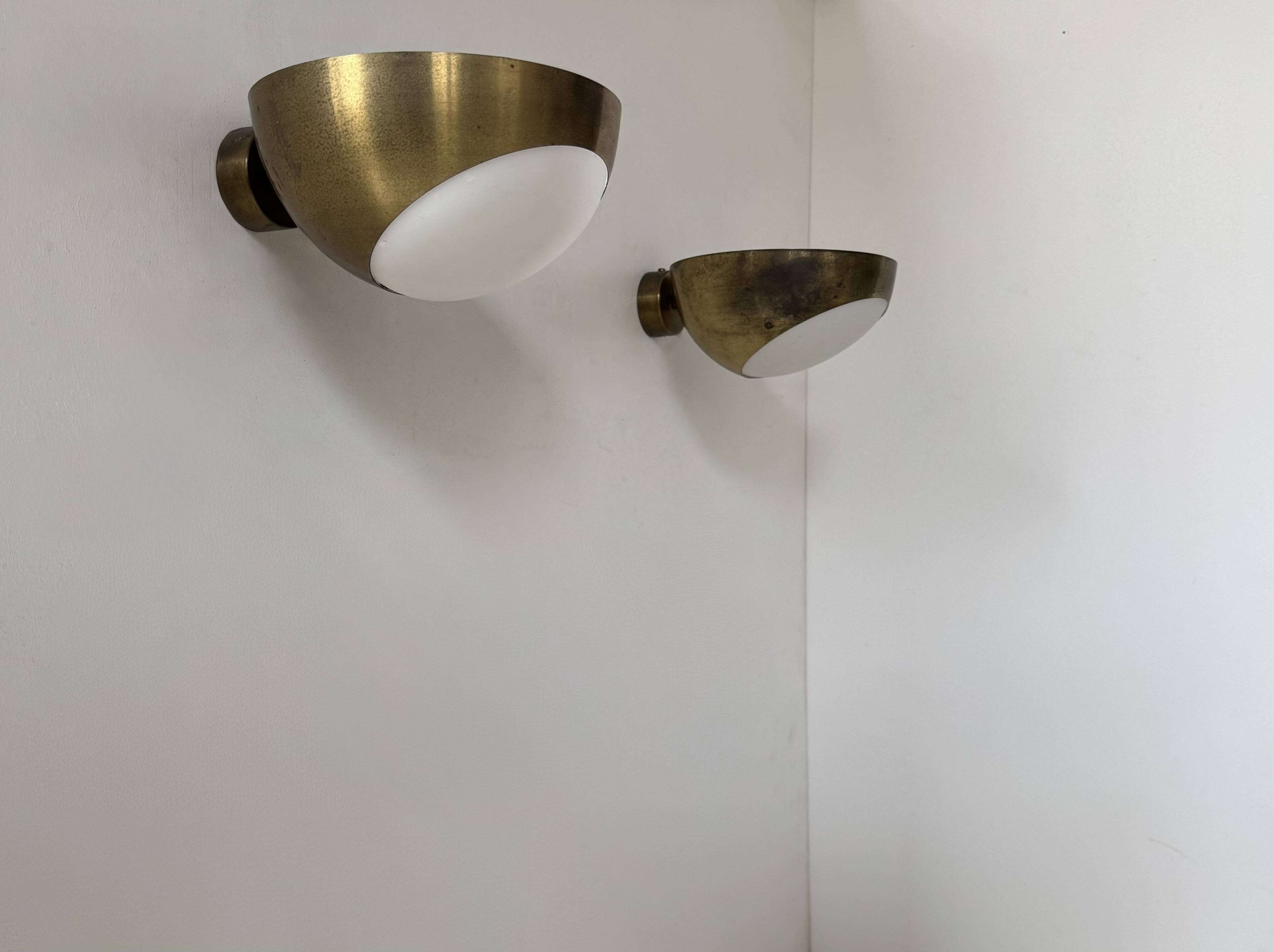 Paire d'appliques vintage laiton et verre, Italie 1960