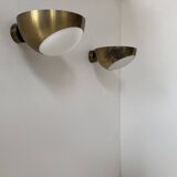 Paire d'appliques vintage laiton et verre, Italie 1960