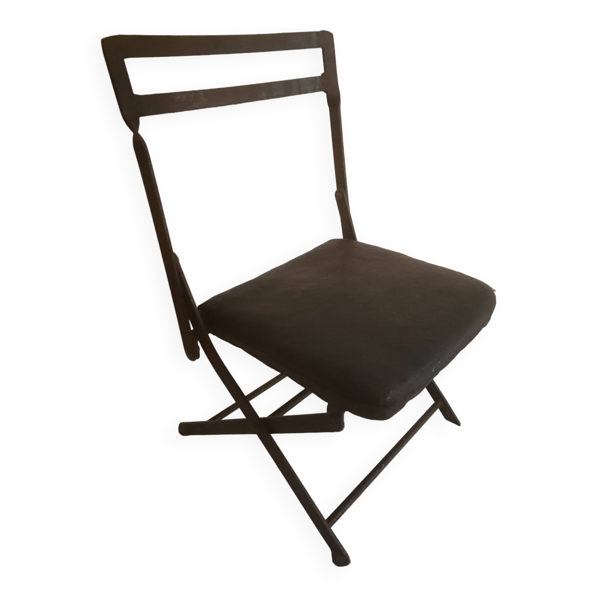 Old wrought iron folding children's chair. Early 20th century.