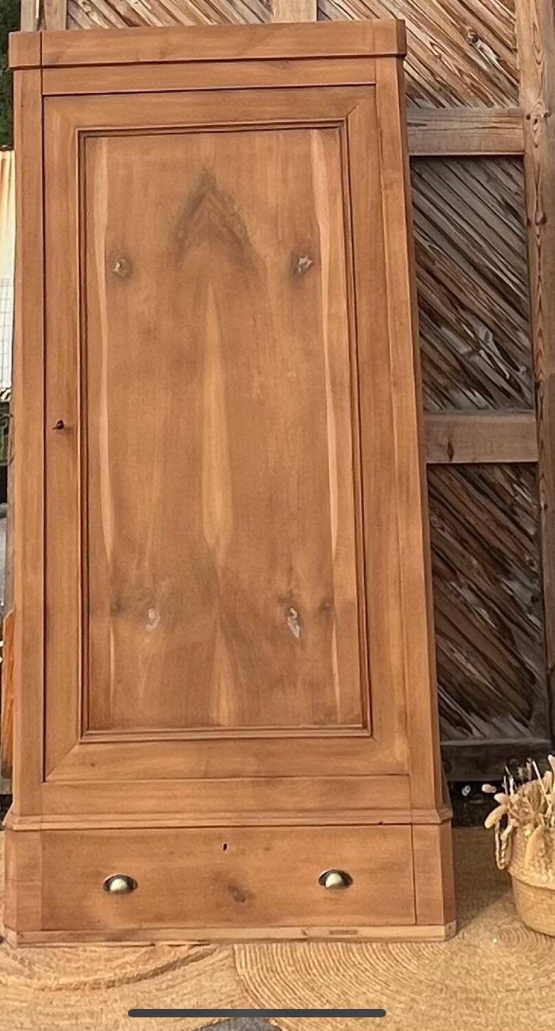Armoire penderie ancienne en bois massif brut - 1 tiroir
