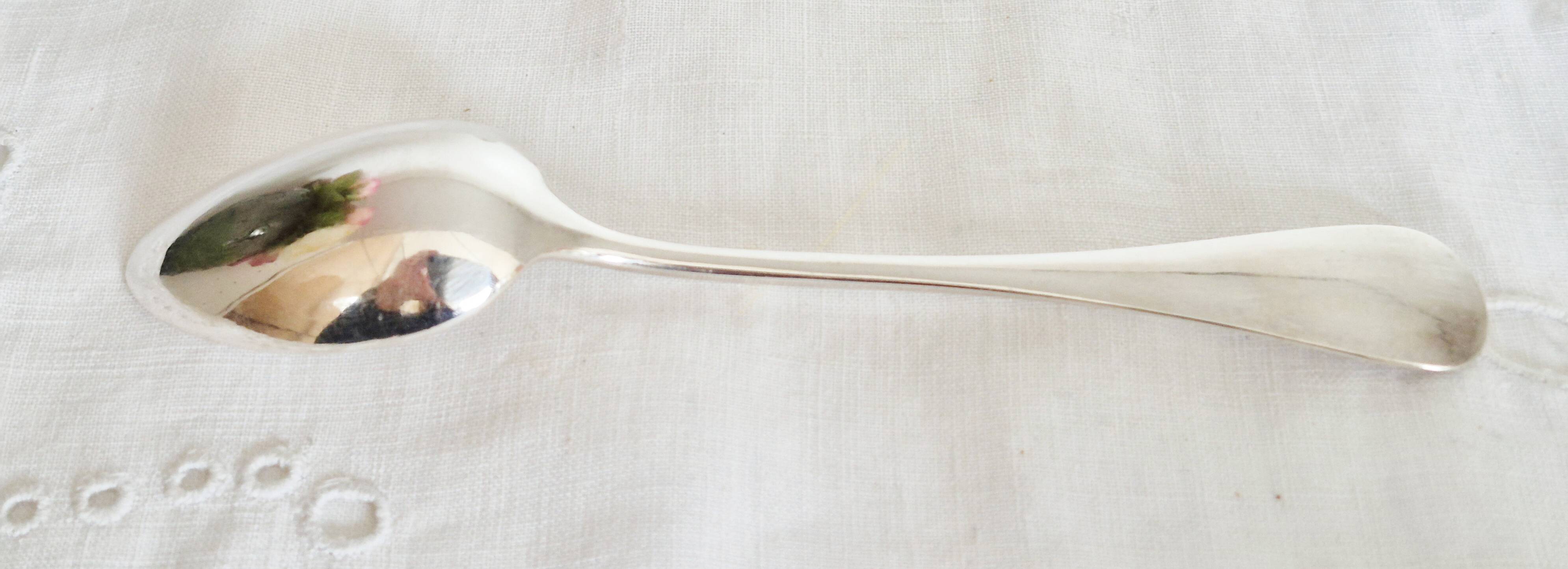Silver dessert or coffee spoons, "Boulenger", Baguette pattern