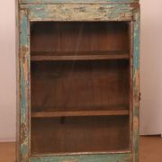 old Art Deco wall display case in original blue teak Burmese patina