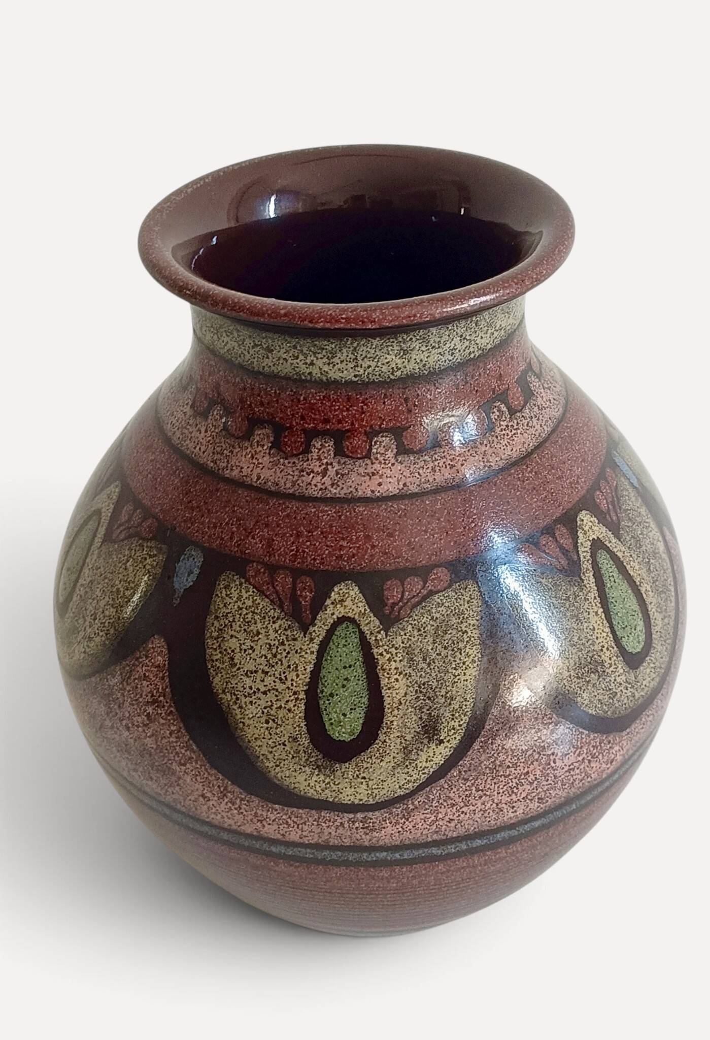 1970s Spanish Hand-Painted Studio Pottery Vase with Mediterranean Motifs