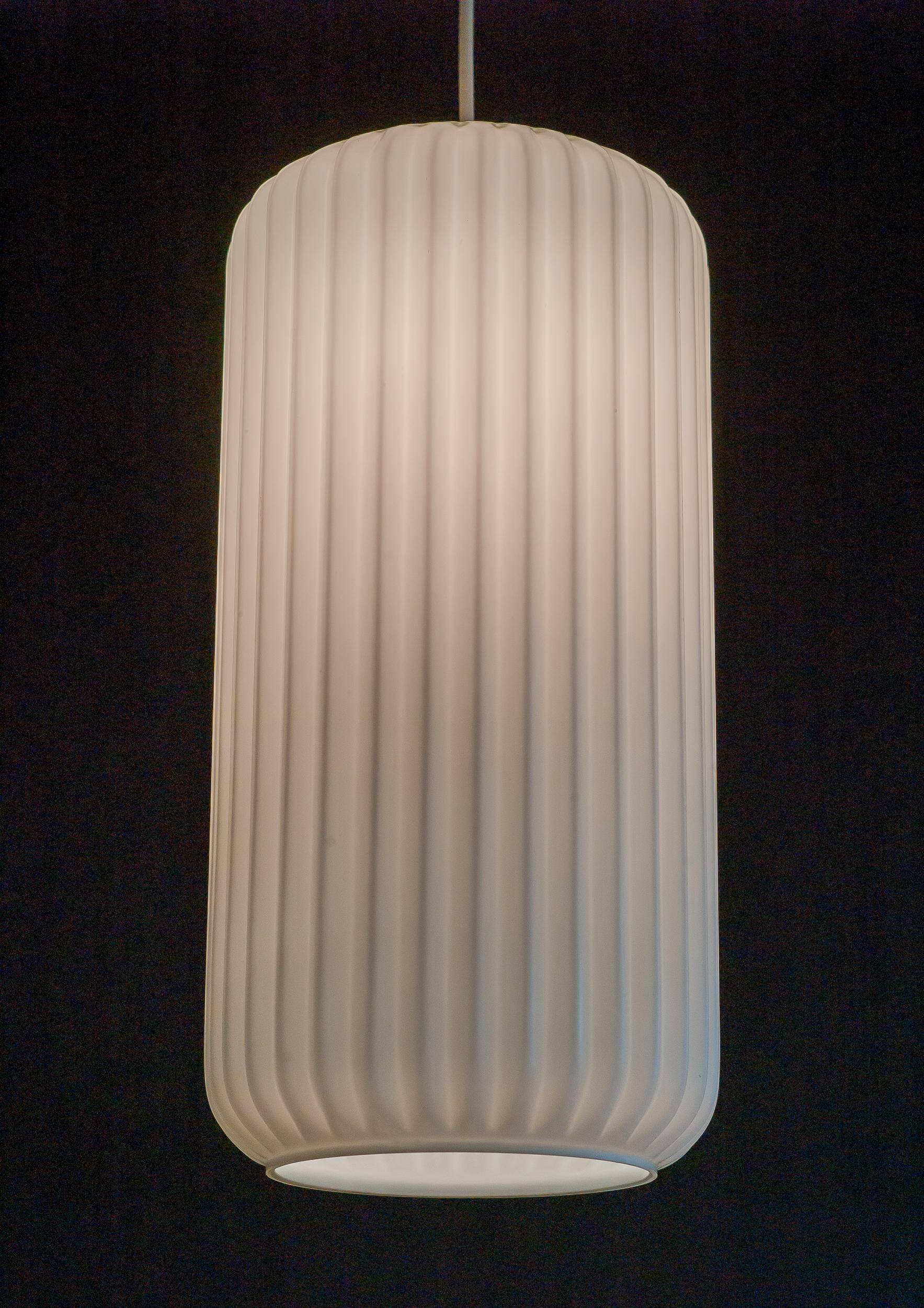 Large Italian architectural pendant loght in opaline glass - Attributed to Arredoluce.