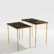 Tables d’appoint feuillage bronze doré laque de Chine Maison Baguès 1950