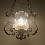 Ceiling lamp wrought iron and glass Spain, 1970s