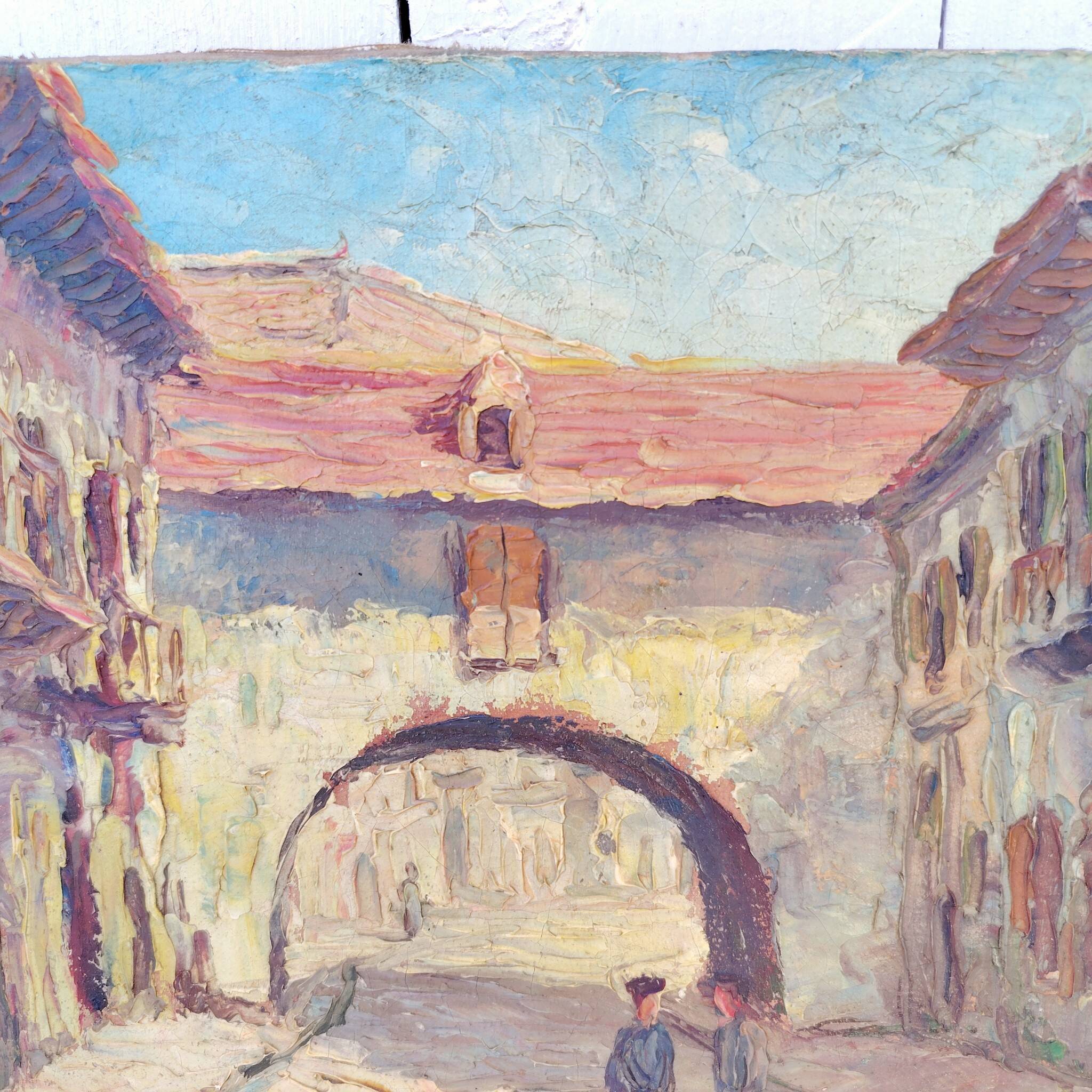 Oil on canvas, rue de Bretenoux, Lot. Vintage