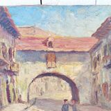 Oil on canvas, rue de Bretenoux, Lot. Vintage