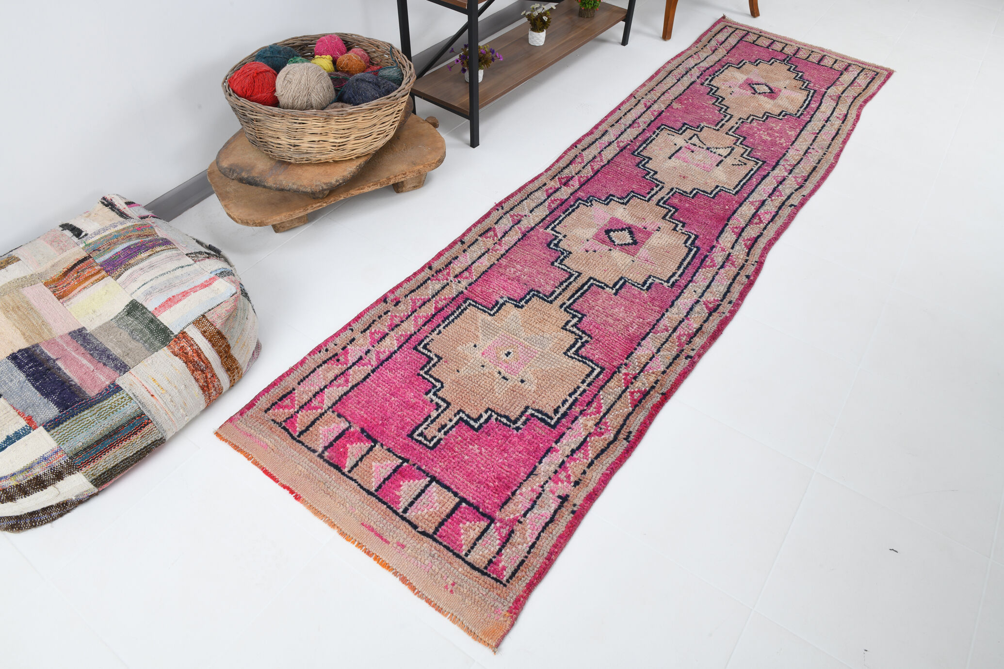 3x10 pastel pink & blue vintage rug