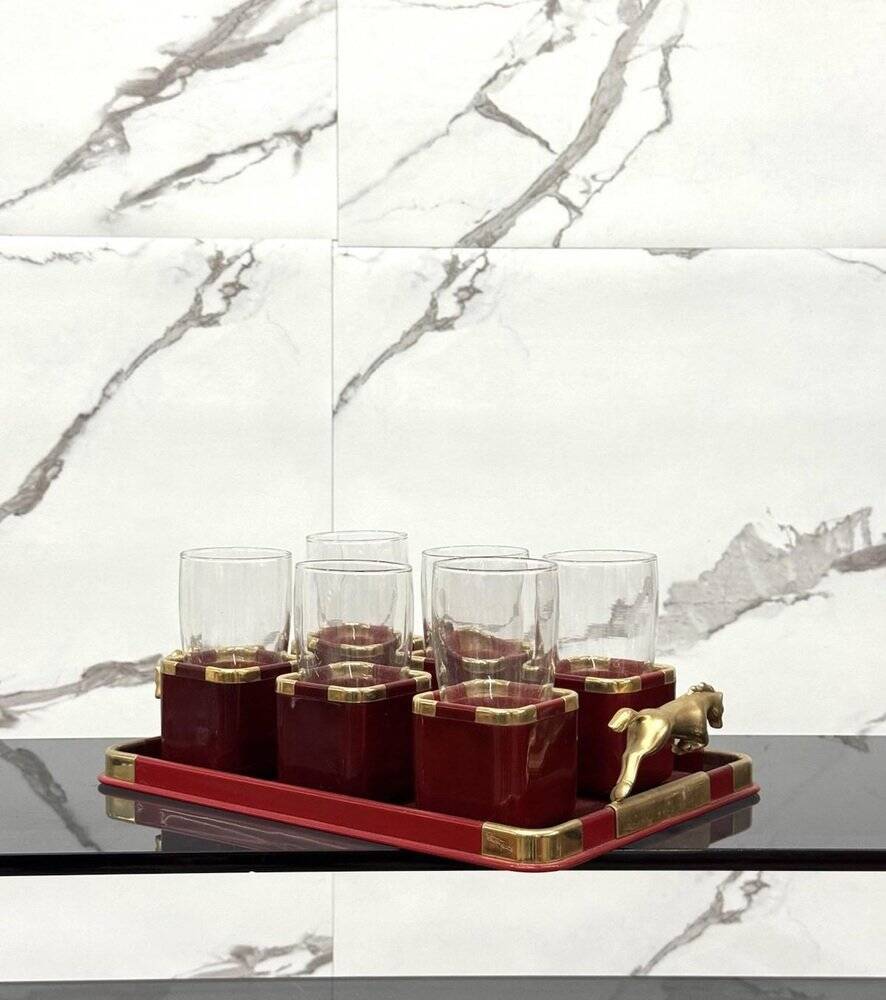 Hollywood Regency Glasses and Tray Set by Hans Turnwald, 1970s, Set of 7