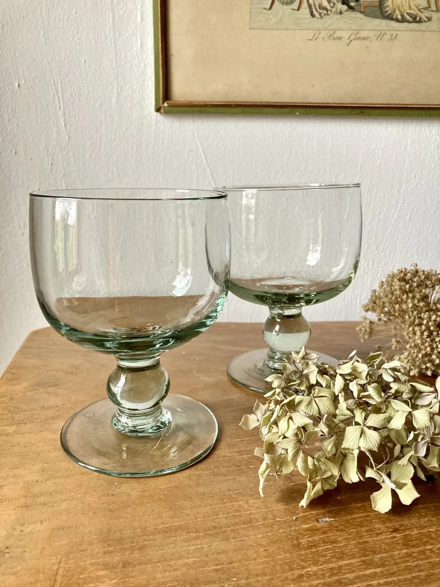 Pair of hand-blown glass goblets