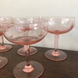 Champagne glass in pink glass with floral engraving