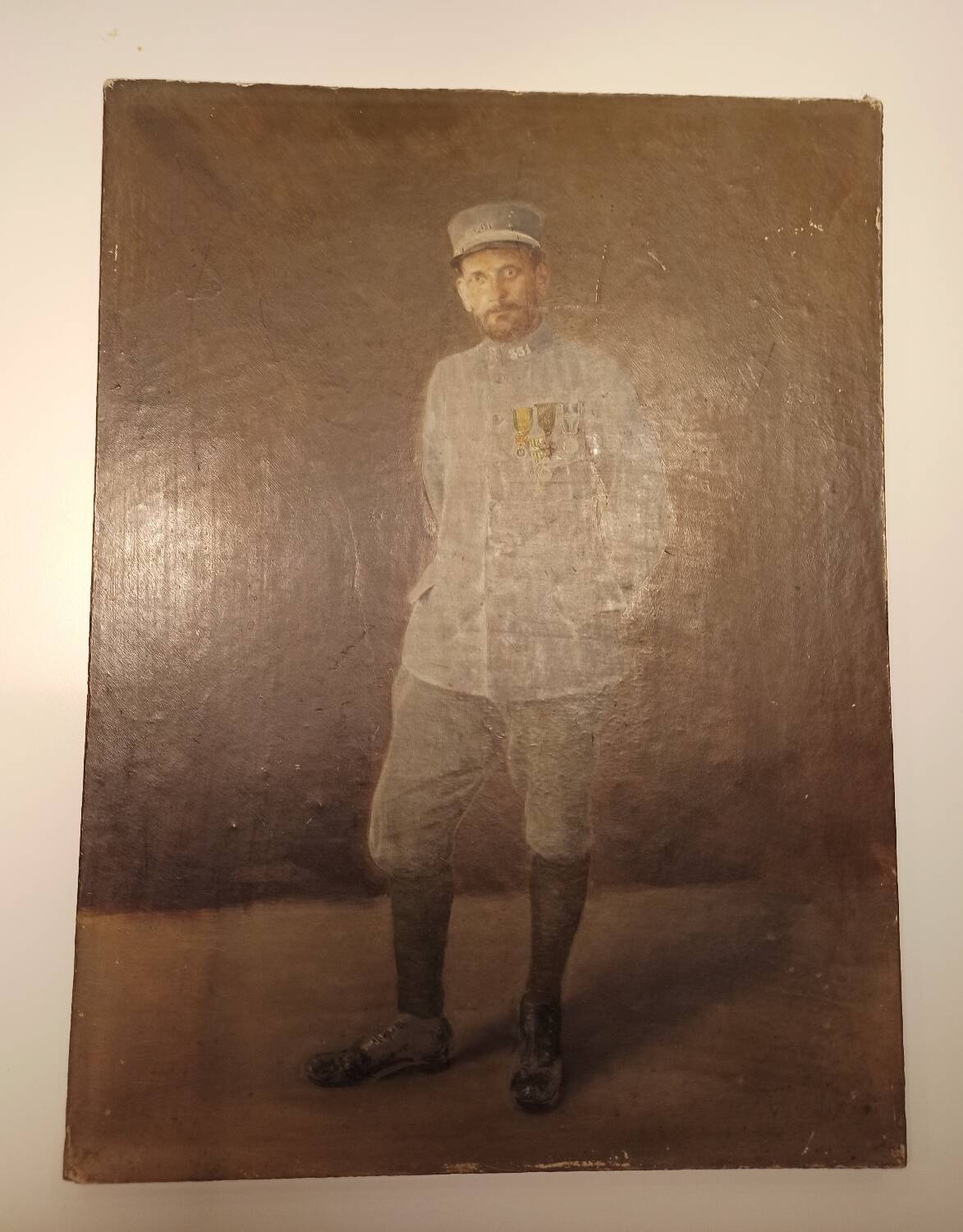 French soldier posing before the battle at Verdun. Oil on canvas. 1917