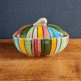 Vintage Ceramic Bonbonnière with Colourful Stripes - Jewellery Box