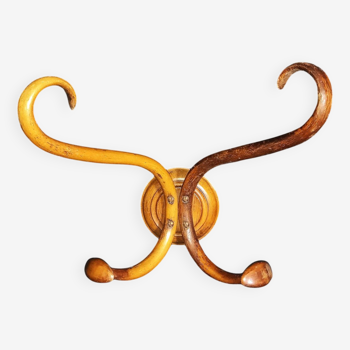 Double Art Nouveau Coat Hook in Bent Wood from Thonet