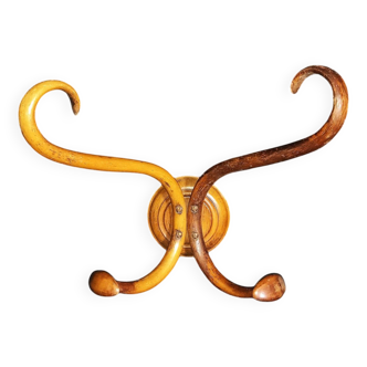 Double Art Nouveau Coat Hook in Bent Wood from Thonet