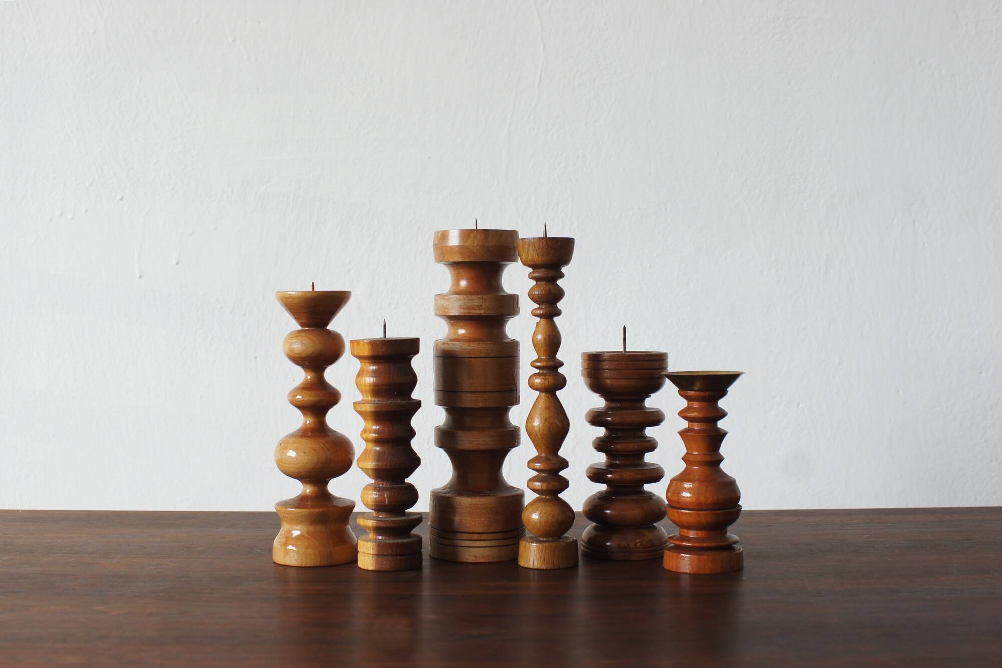 Scandinavian Wooden Candleholders, Set of 6