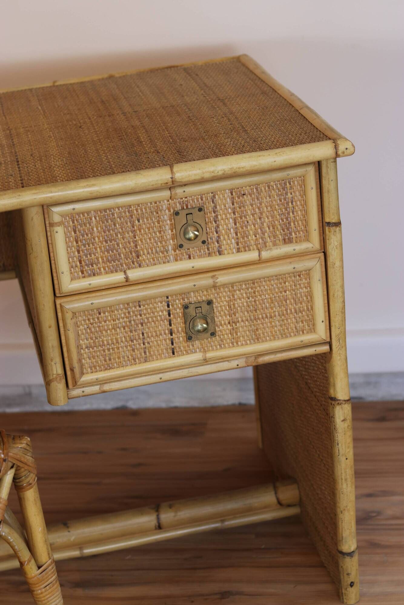 Dal Vera bamboo rattan desk and chair from the 1970s.