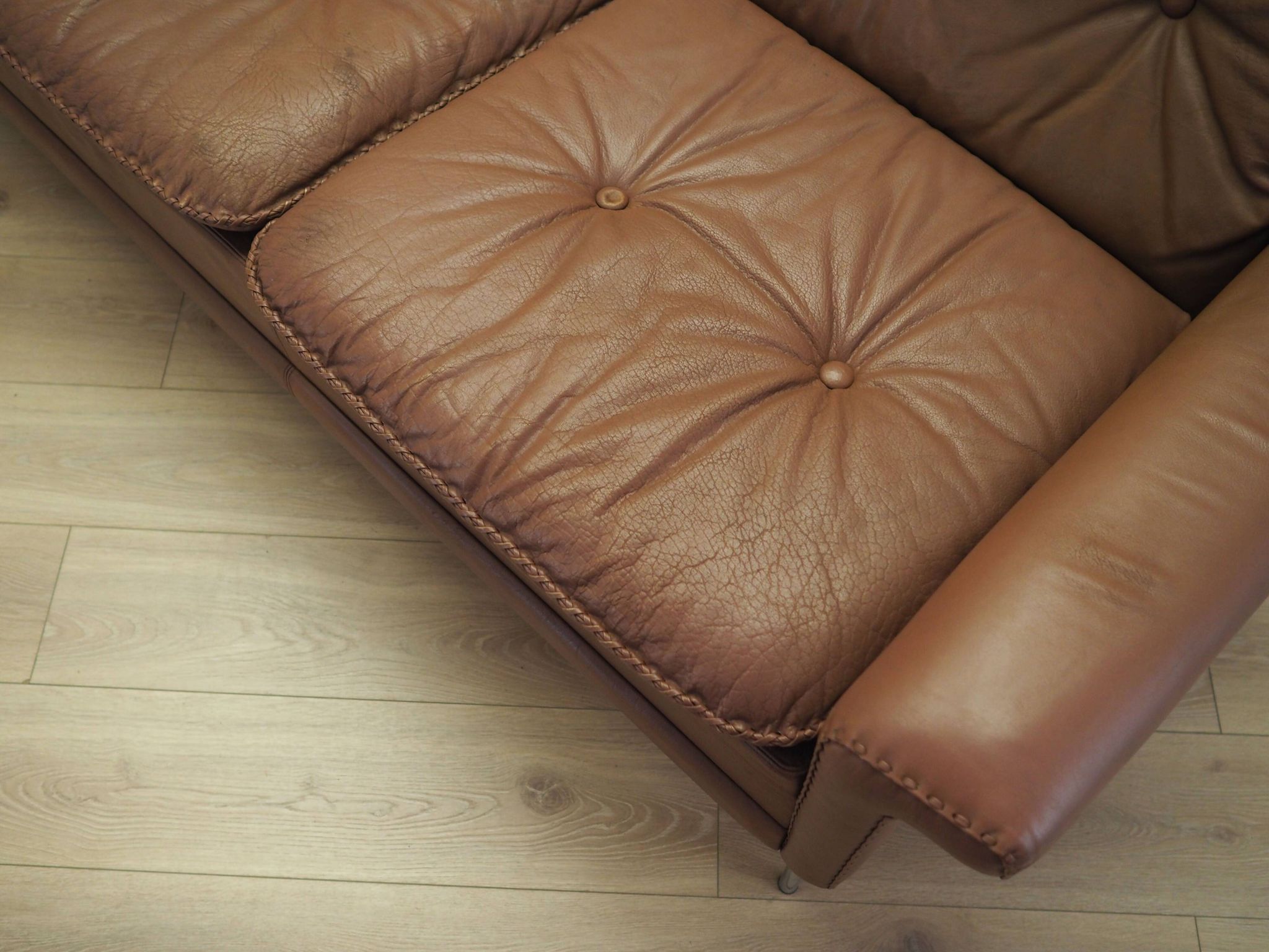 Brown leather sofa, Danish design, 1960s, manufactured by AS Vejen Polstermøbe