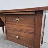 Louis XVI style minister's desk in solid walnut, 4 drawers, old manufacture