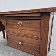 Louis XVI style minister's desk in solid walnut, 4 drawers, old manufacture