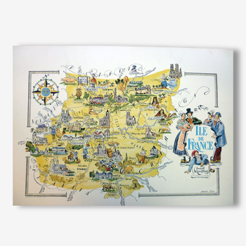 Carte de l'Ile de France dessinée par Jacques Liozu