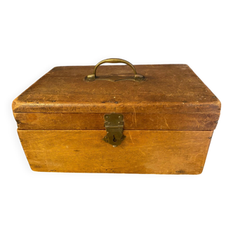 Old wooden box early 20th century market box with brass handle