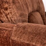 Pair of armchairs with wooden and metal structure and brown velvet covering