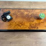 Vintage coffee table – wood burl and black lacquer, in the style of Ma.