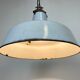 Industrial light grey enamel factory lamp with cast iron top, 1950s