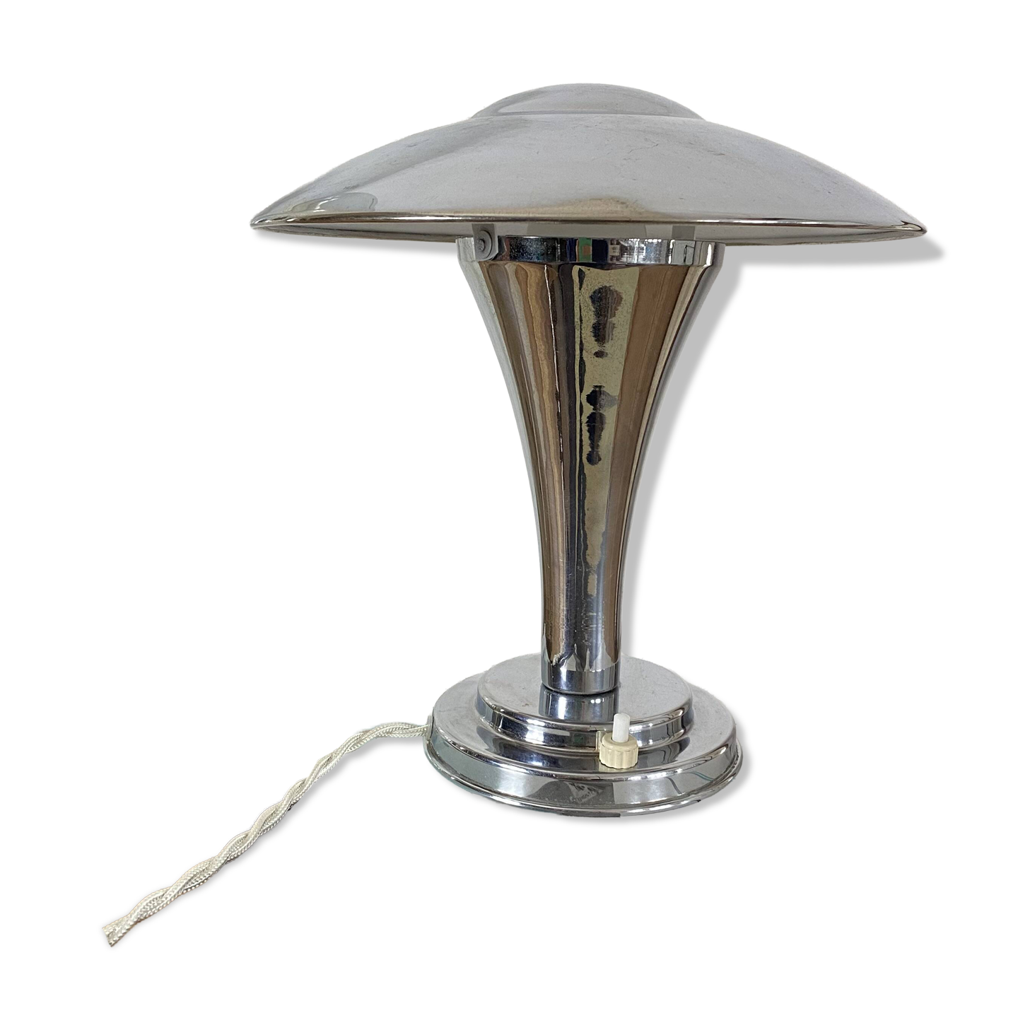 Lampe de bureau en inox ou métal chromé modèle champignon
