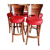 Lot of 5 wooden bar top stools and leather seating