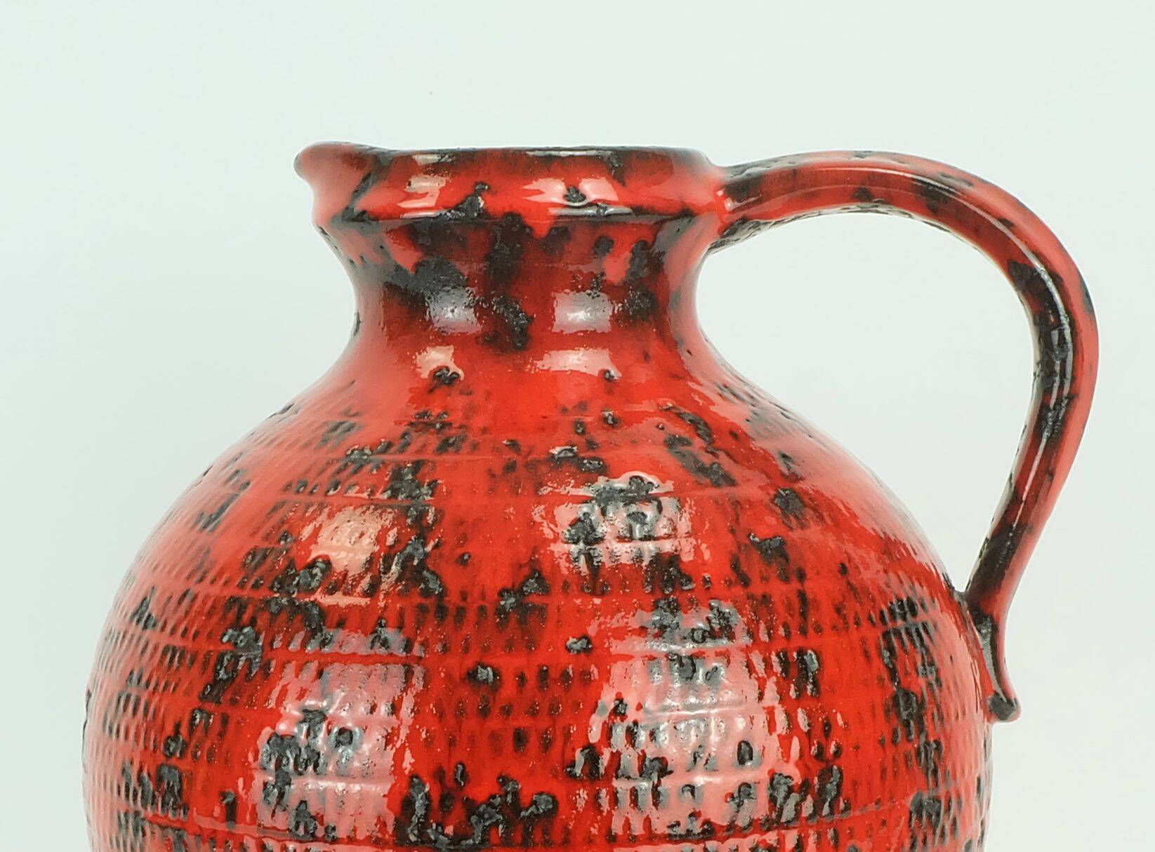 large 1960's VASE fohr-keramik model 490-30 black red relief decor fat lava