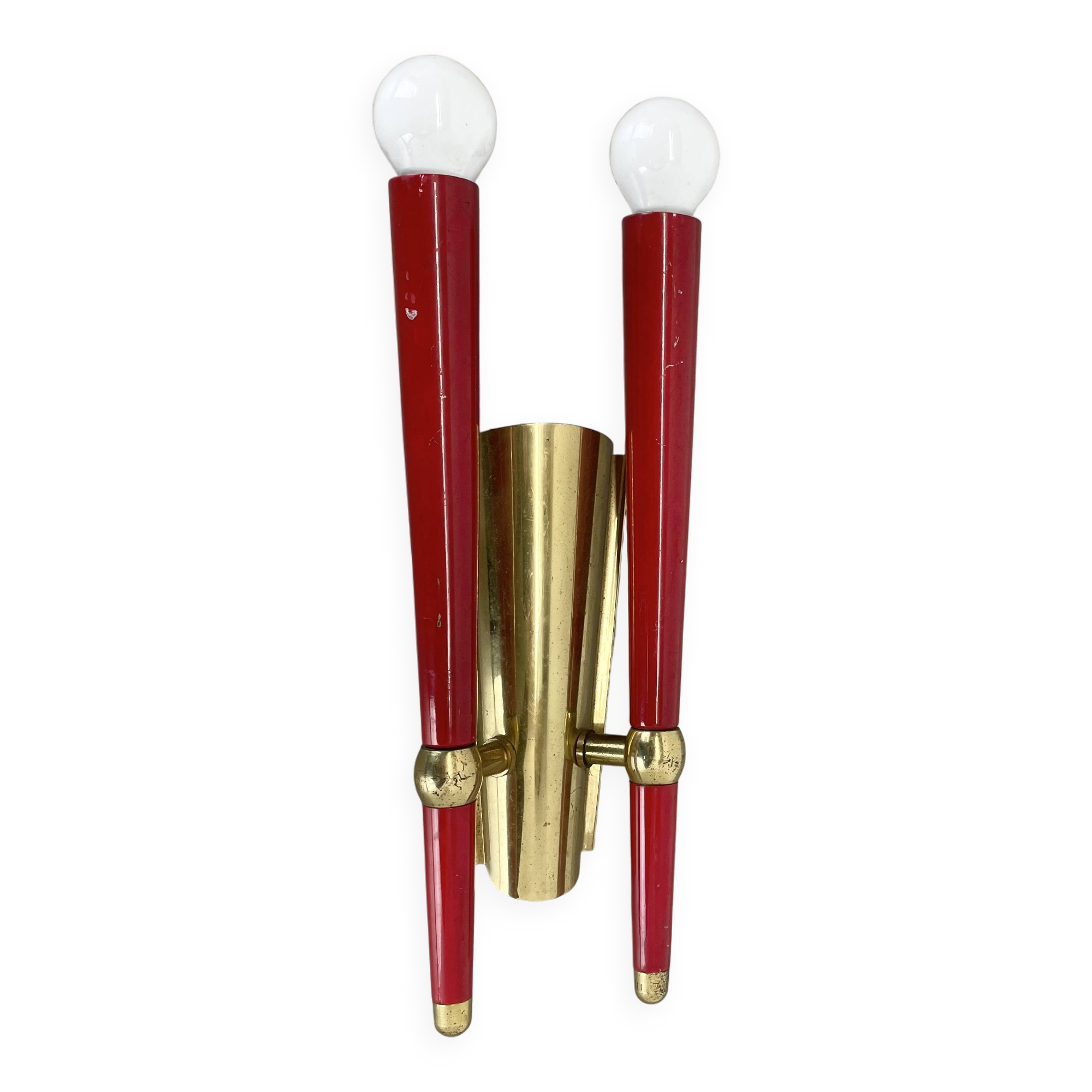 rare minimalist 32cm Brass Theatre Wall Light Sconce, Italy 1950s