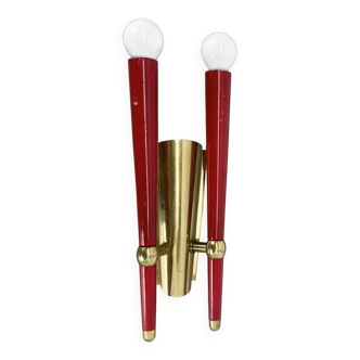 rare minimalist 32cm Brass Theatre Wall Light Sconce, Italy 1950s