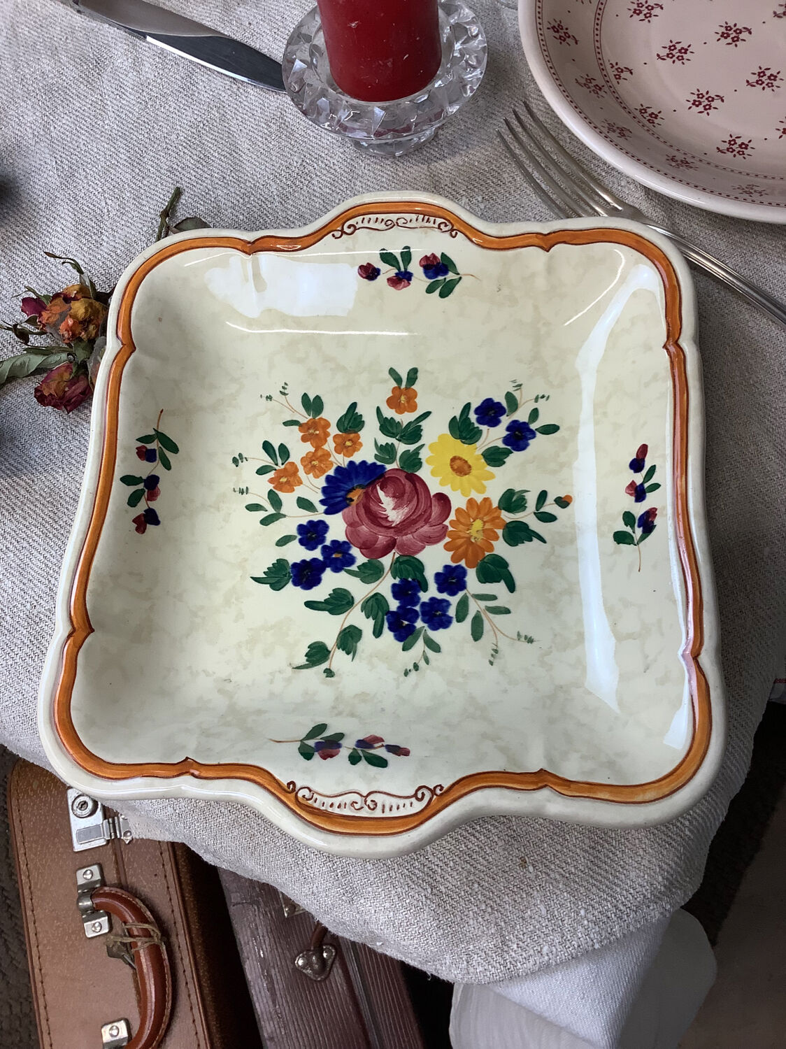 Old hollow square dish with handles made in France Longchamp
