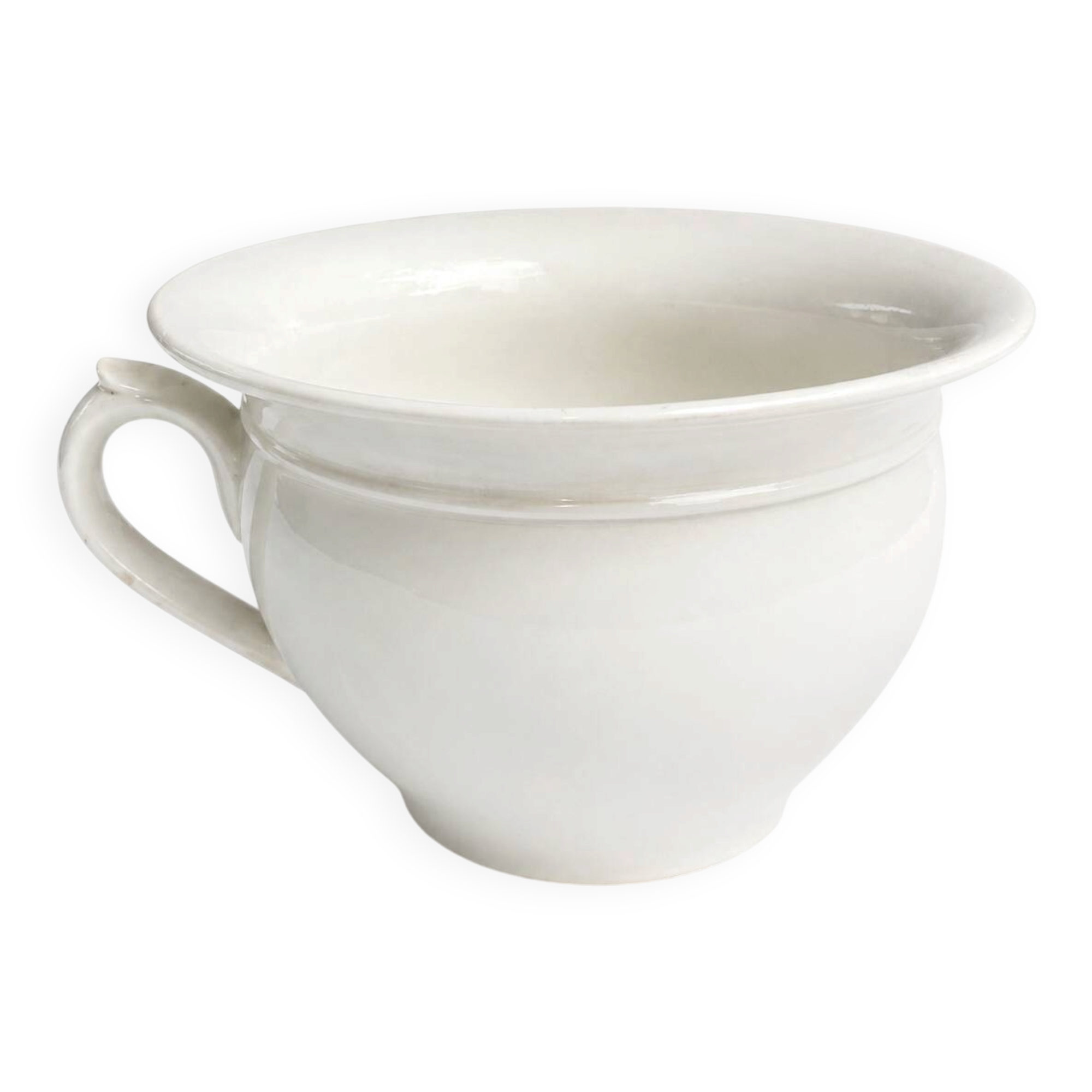 Old Digoin chamber pot in white earthenware – repurposed as a dice bowl.